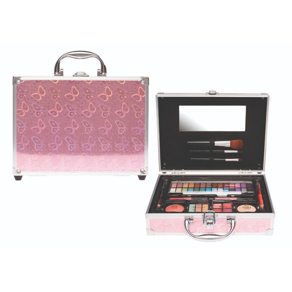 Casuelle Make-Up Koffer Holografisch Vlinderpatroon Roze