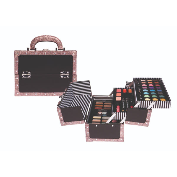 Casuelle Make-Up Koffer Zwart/Roze Randen