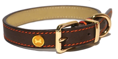 Luxury Leather Halsband Hond Leer Luxe Bruin 1,9X36-46 CM