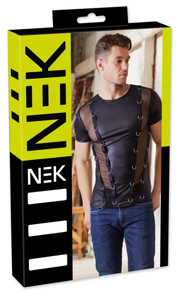 Wetlook Shirt Met Doorschijnende Inzet Large