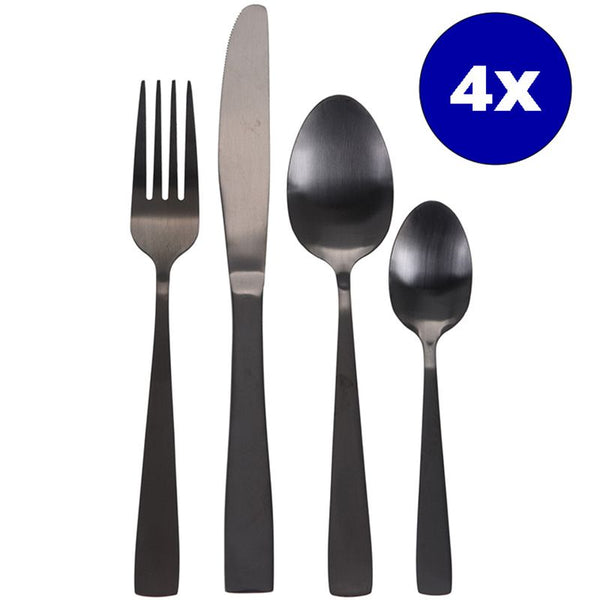 Bestekset RVS 16-delig - Mat Zwart