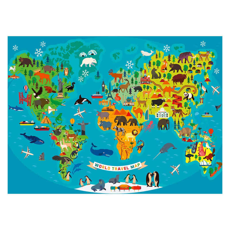 Dieren Wereldkaart Legpuzzel, 150st. XXL
