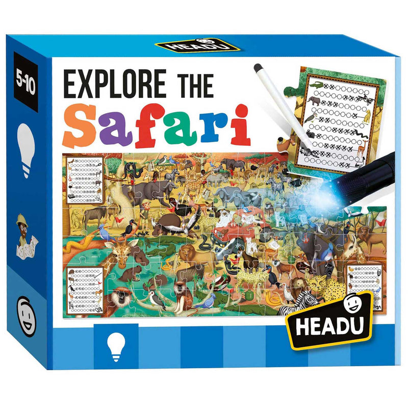 Headu Puzzel Spel Ontdekken Safari met Zaklamp, 70st. (EN)