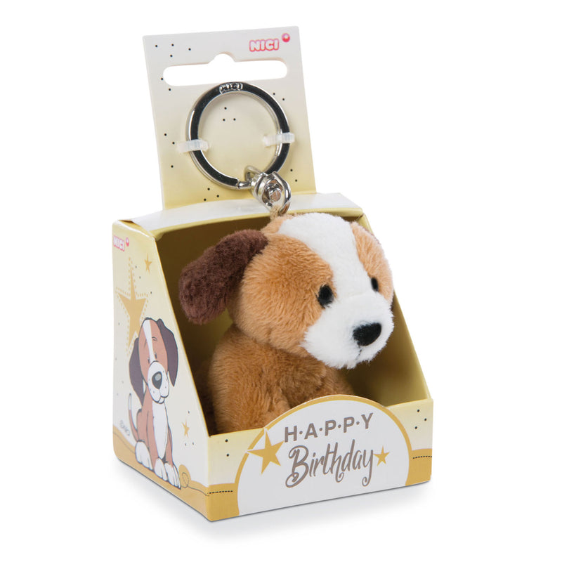 Nici Pluchen Sleutelhanger Hond Happy Birthday in Geschenkdoos, 6cm