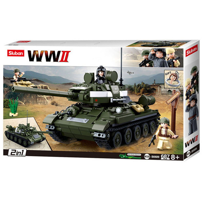 Sluban M38-B0689 Building Blocks Wwii Serie T-34\85 Allied Tank 2 In 1