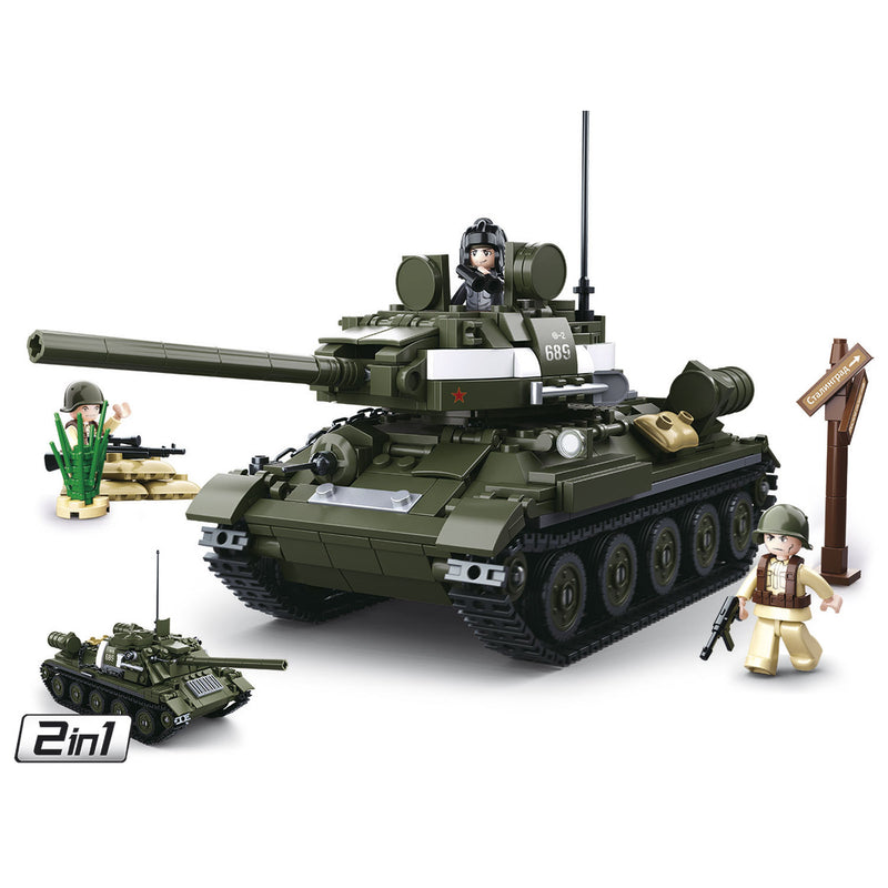 Sluban M38-B0689 Building Blocks Wwii Serie T-34\85 Allied Tank 2 In 1