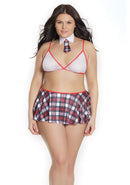 Schoolmeisjes Bralette met Rokje & Kraag - Wit/Rood