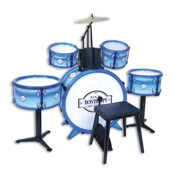 Bontempi Metallic Zilver Drumstel met Krukje, 6dlg.