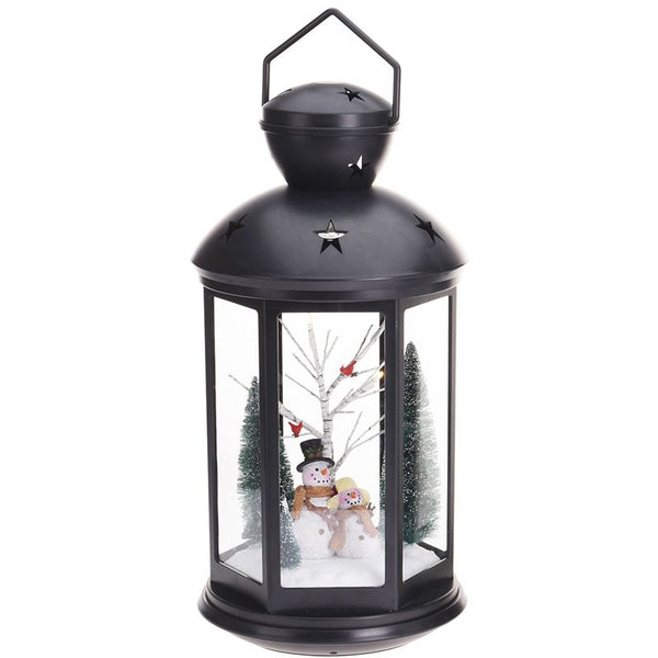 Kerstlantaarn 43cm - met licht en sneeuwpop