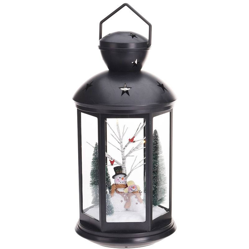 Kerstlantaarn 43cm - met licht en sneeuwpop