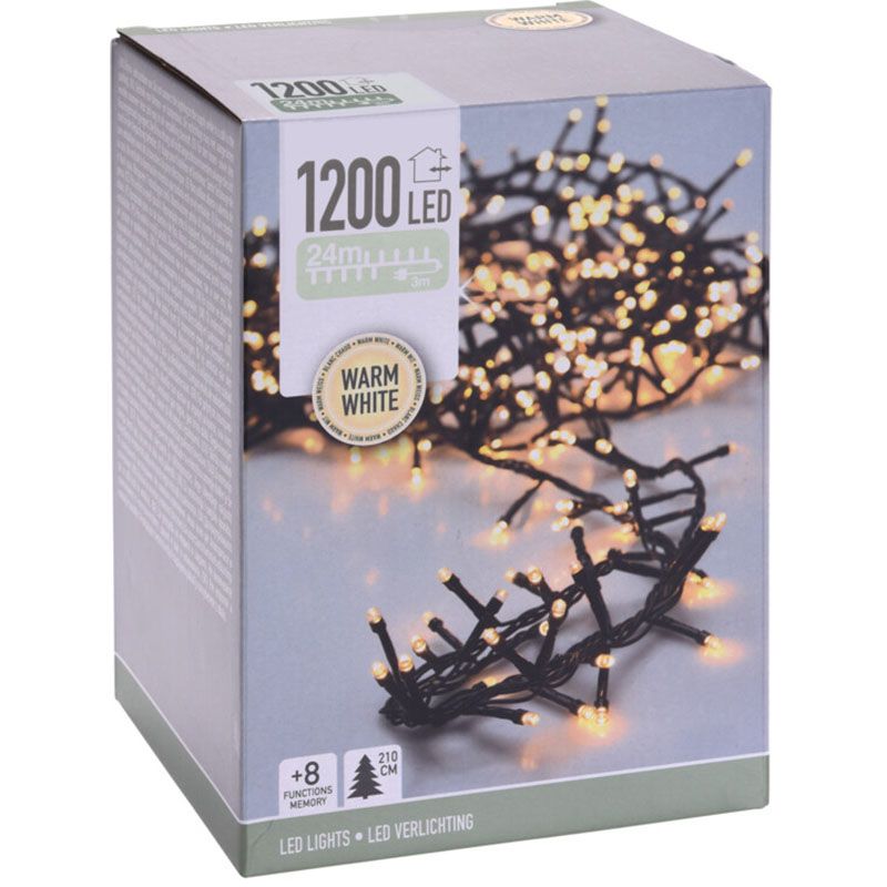 Micro Cluster 1200 LED's - 24 meter - warm wit - 8 functies + geheugen