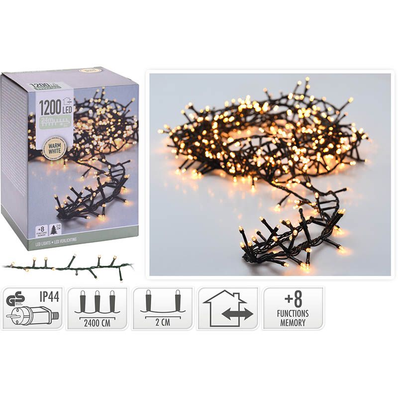 Micro Cluster 1200 LED's - 24 meter - warm wit - 8 functies + geheugen