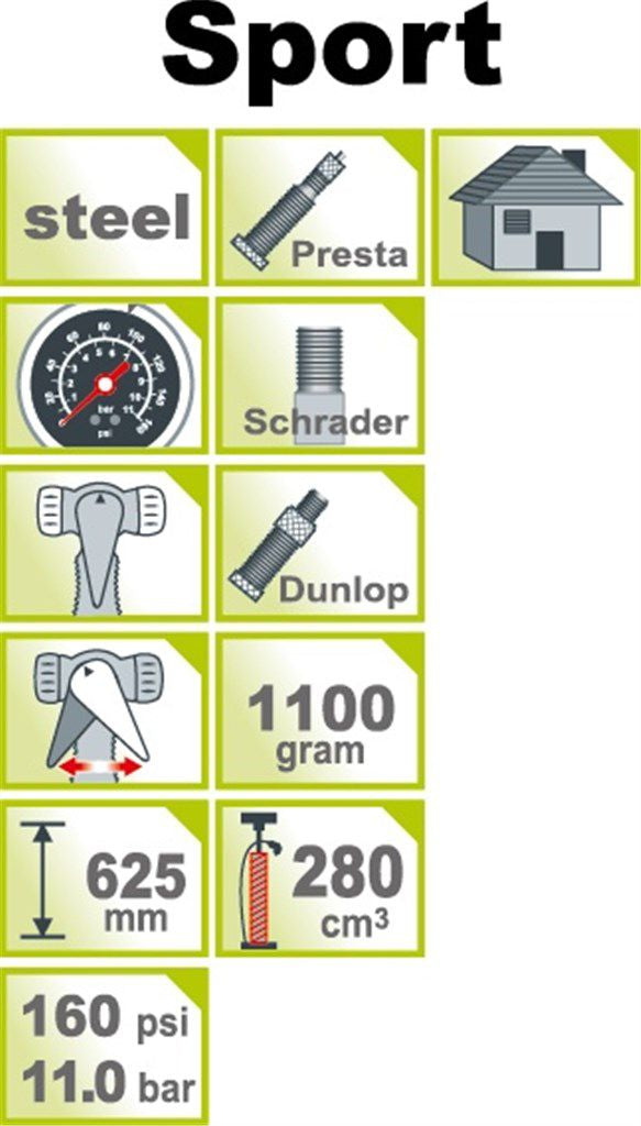 Hogedruk fietspomp IceToolz 240A451 met manometer 160PSI - staal