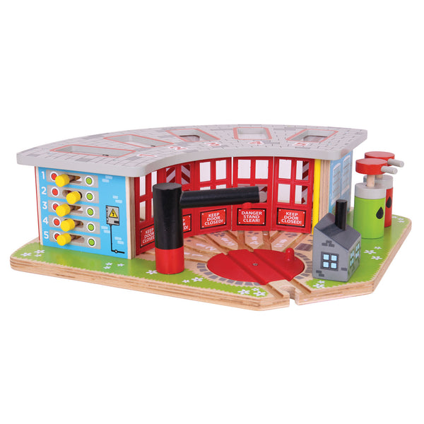Bigjigs Houten Rails - Luxe Remise voor 5 Treinen