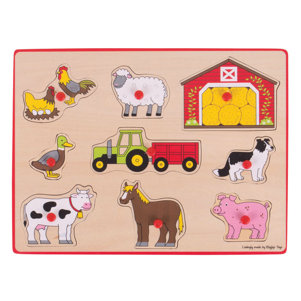Bigjigs Houten Noppenpuzzel Boerderij, 9dlg.