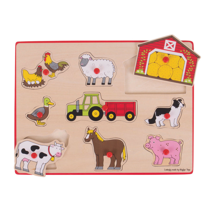 Bigjigs Houten Noppenpuzzel Boerderij, 9dlg.