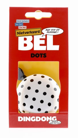 Fietsbel Ding-Dong NietVerkeerd Dots ø60 mm - wit met zwarte stippen