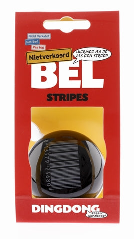 Fietsbel Ding-Dong NietVerkeerd Stripes ø60mm - zwart met witte barcode