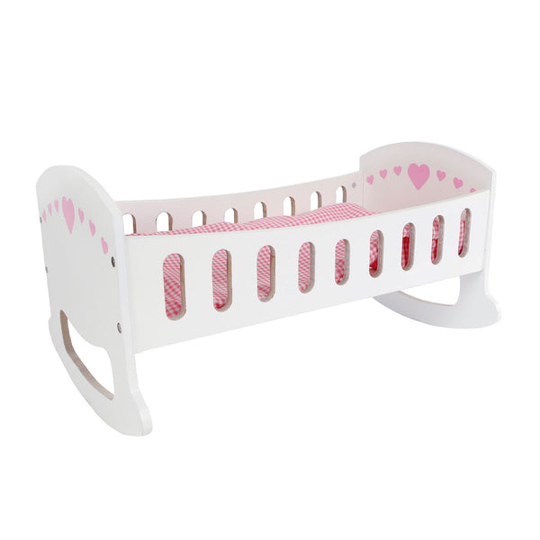 Poppen schommel bed wit/roze FSC hout 47cm