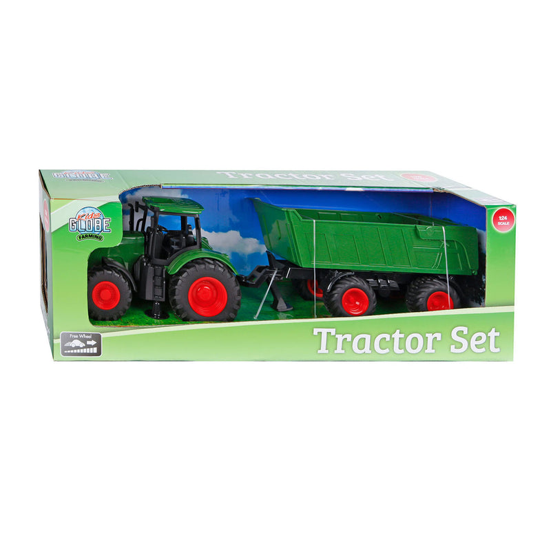 Kids Globe tractor met trailer freewheel 41cm