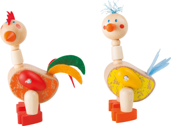 Flexibele haan en hen houten figuur Display