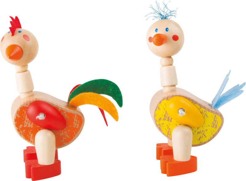 Flexibele haan en hen houten figuur Display