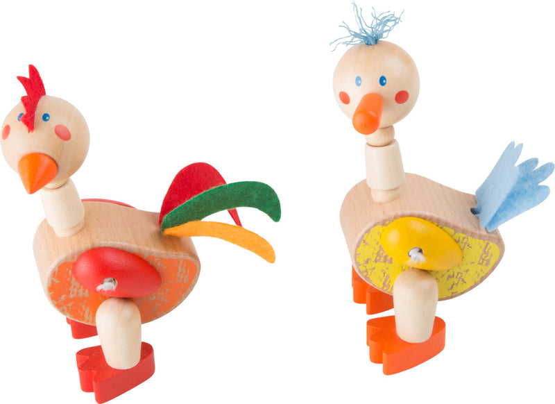 Flexibele haan en hen houten figuur Display