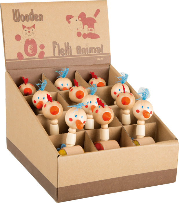 Flexibele haan en hen houten figuur Display