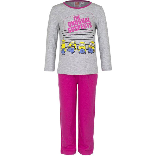 Kinder Pyjama - 4 Minions (Grijs/Fuchsia) - 98cm / 3 jaar