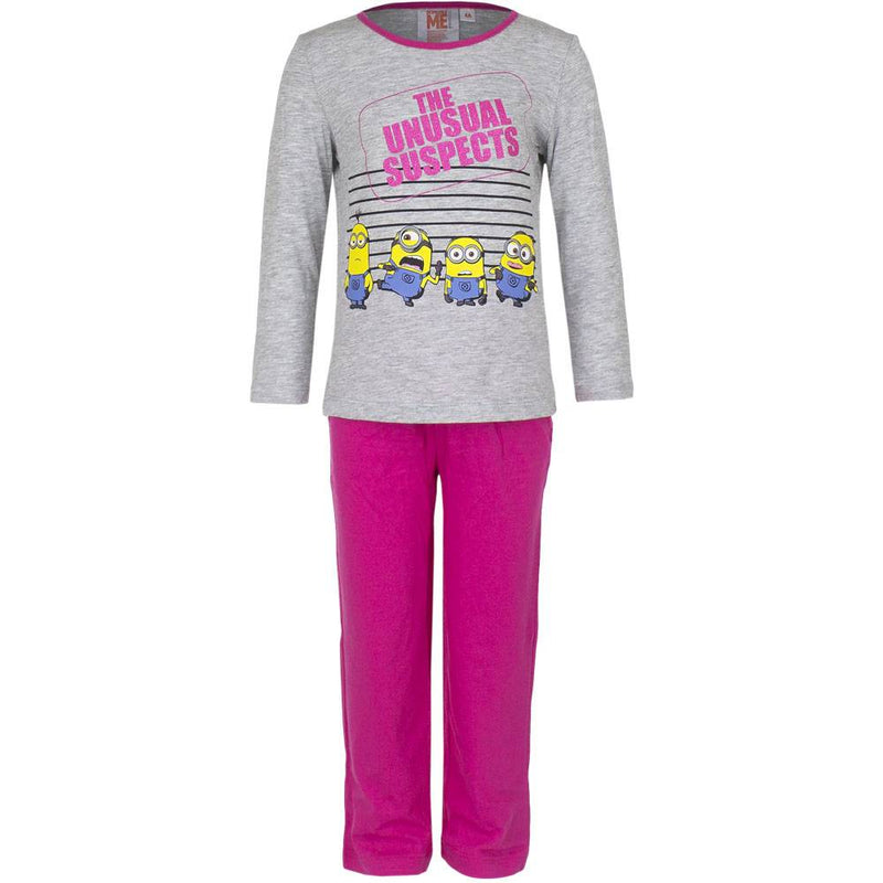 Kinder Pyjama - 4 Minions (Grijs/Fuchsia) - 98cm / 3 jaar