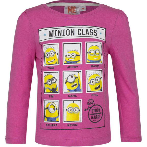 Kinder longsleeve - 8 Minions - fuchsia - 98cm - 3 jaar