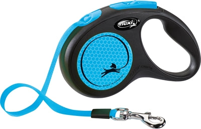 Flexi Rollijn New Neon Tape Zwart / Neon Blauw S 5 MTR TOT 15 KG