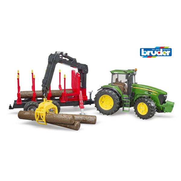 Bruder 7930 John Deere Tractor met Boomaanhanger en 4 Boomstammen