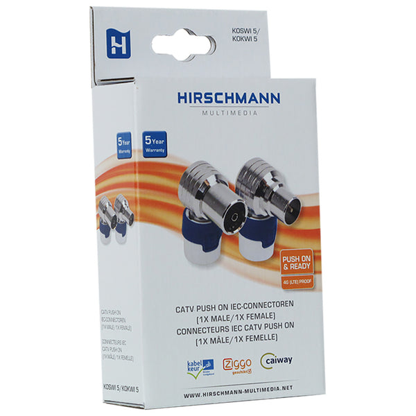 Hirschmann KOKWI-KOSWI-5 Coax Connector Male + Female Wit / Blauw