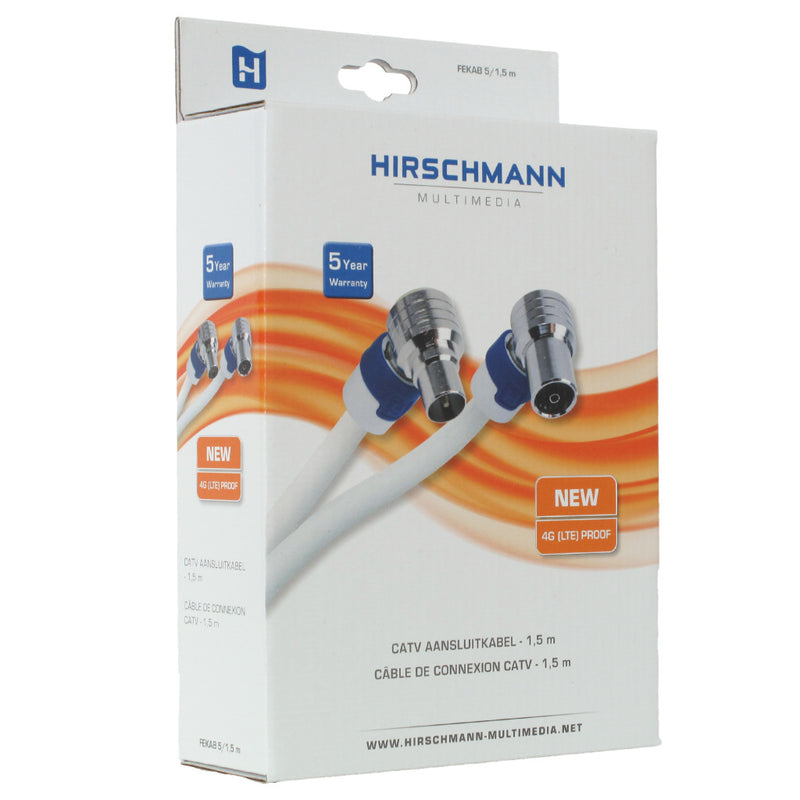 Hirschmann FEKAB 5/1.5 Coaxkabel Fekab Coax Male (iec) - Coax Female (iec) 1.50 M Wit / Blauw