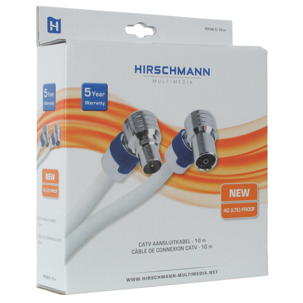 Hirschmann FEKAB 5/10 Coaxkabel Fekab Coax Male (iec) - Coax Female (iec) 10 M Wit / Blauw