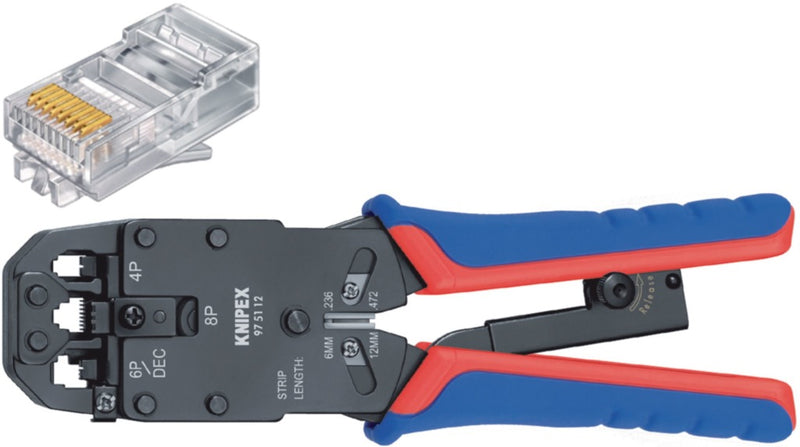 Knipex 97 51 12 SB Crimp Lever Pliers For Western Plugs Western Connector Rj10 (4-pin) 7.65 Mm, Rj1