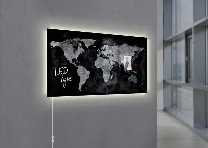 Sigel SI-GL409 Glasmagneetbord Artverum LED 910x460x15 Wereldkaart