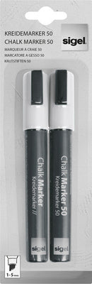 Sigel SI-GL184 Krijtmarker 1-5mm Wit Afwasbaar, Fluoriscerend Set A 2 Stuks Wit