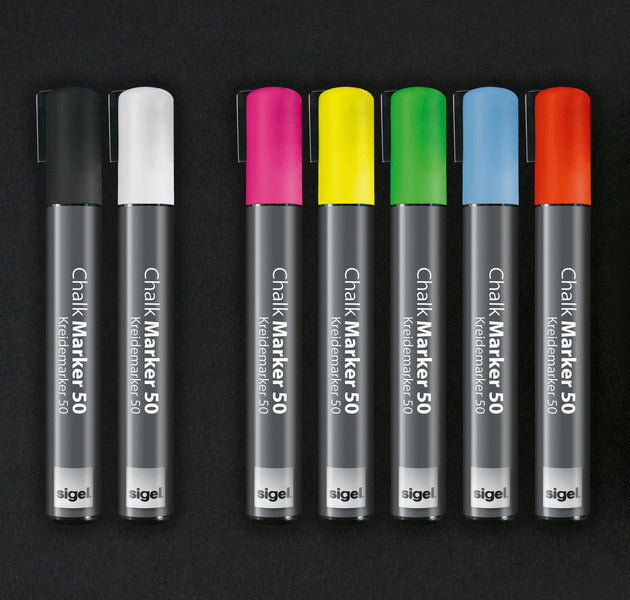 Sigel SI-GL184 Krijtmarker 1-5mm Wit Afwasbaar, Fluoriscerend Set A 2 Stuks Wit