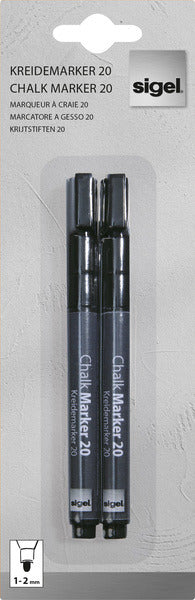 Sigel SI-GL177 Krijtmarker 1-2mm Afwasbaar 2 Stuks Zwart