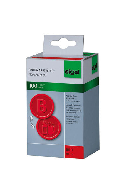 Sigel SI-WM003 Waardemunten Kunststof 100 Stuks 25mm Bier Rood