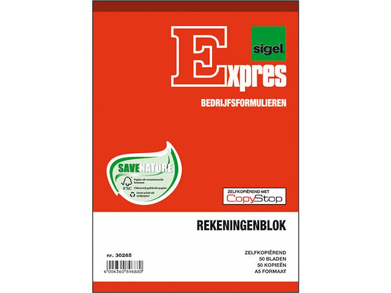 FSC rekeningblok Sigel Expres zelfkopierend A5 2x50 blad 5st