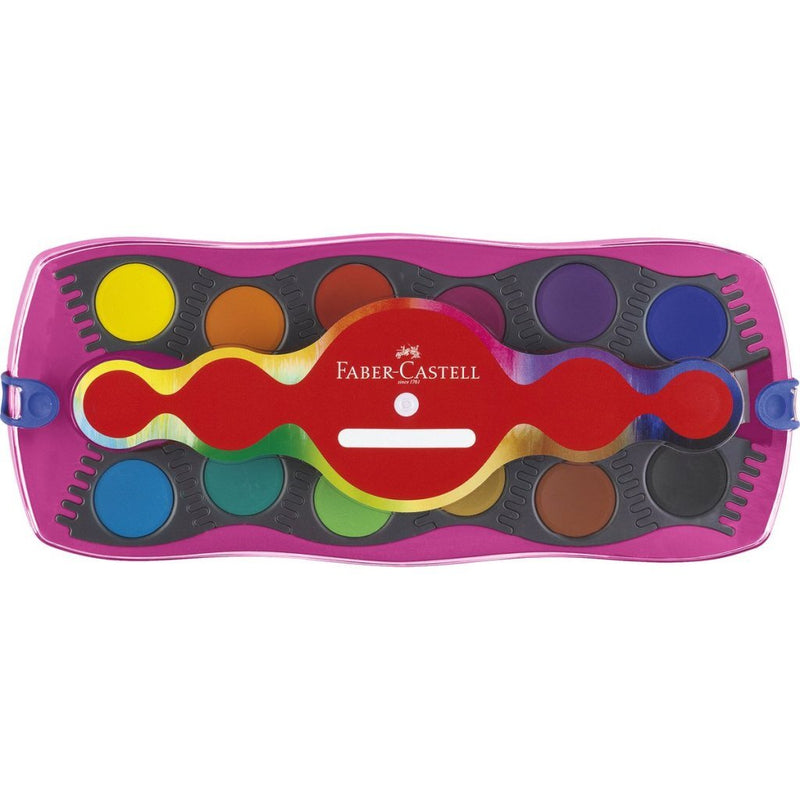 Faber Castell FC-125002 Connector Waterverfdoos 12 Kleuren + 1 Tube Regenboog Glitter en Unicorn St