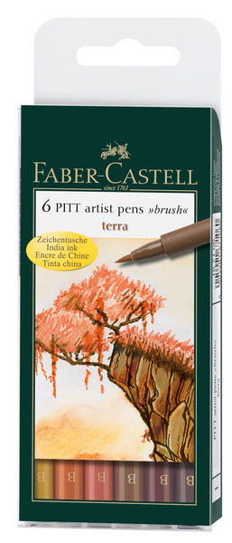 Faber Castell FC-167106 Tekenstift Faber-Castell Pitt Artist Pen 6-delig Etui Terra