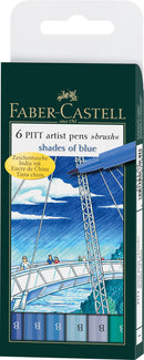 Faber Castell FC-167164 Tekenstift Faber-Castell Pitt Artist Pen Brush Etui A 6 Stuks Shades Of Blu