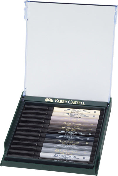 Faber Castell FC-267423 Tekenstift Faber-Castell Pitt Artist Pen Brush Set 12 Stuks Grijstinten