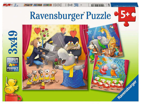 Puzzel 3x49 stukjes Dieren op het podium