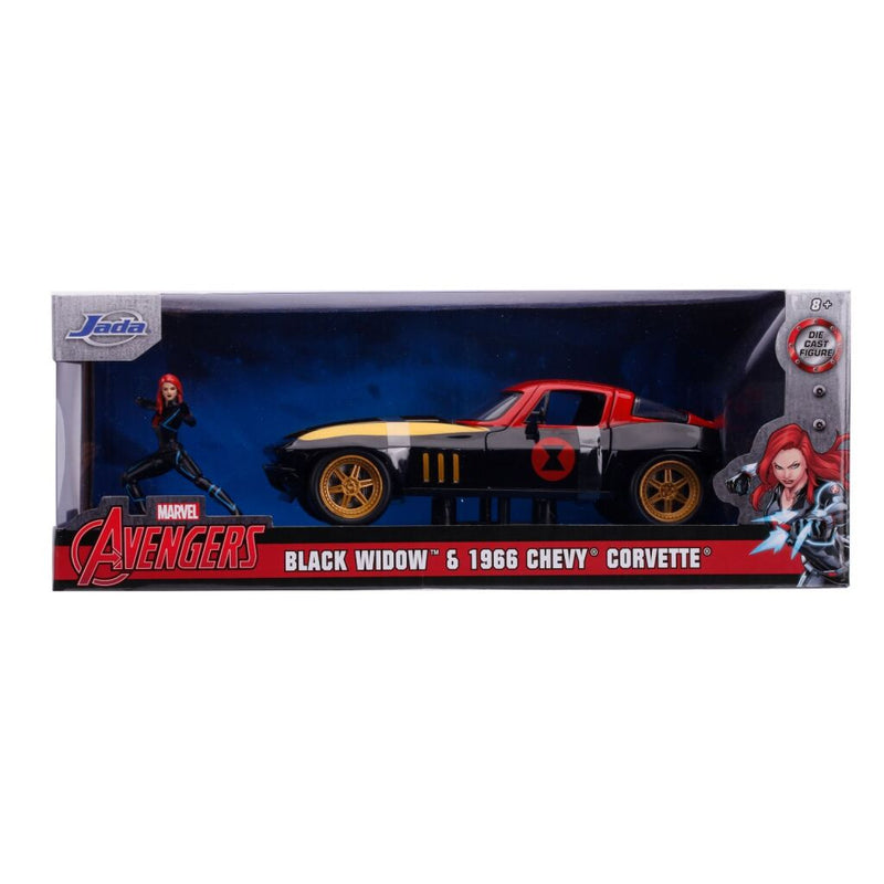 Jada Die-Cast Black Marvel Avengers Black Widow 1966 Chevy + Figuur 1:24
