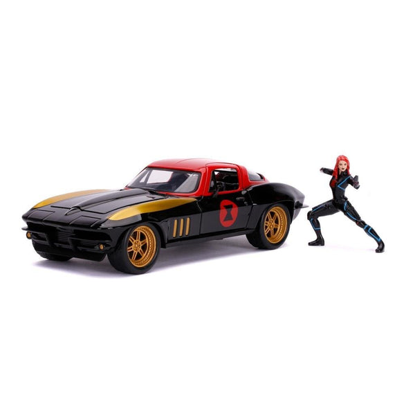 Jada Die-Cast Black Marvel Avengers Black Widow 1966 Chevy + Figuur 1:24